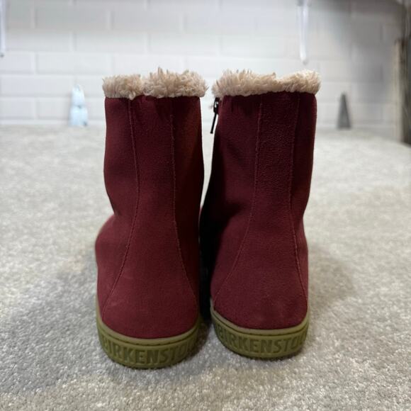 Birkenstock EUC Lille Suede Fleece Lined Boots Red Zip Up Womens 7 EU 38 Winter - Picture 5 of 15